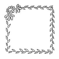 Hand drawn floral square wreath. Botanical wreath in line style. Doodle vector illustration.