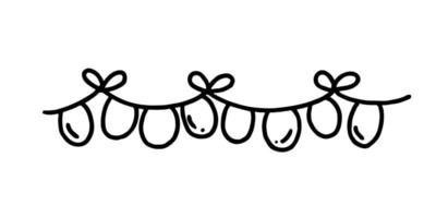 Hand drawn holiday garland in Doodle style. Cute birthday decoration of flags. Isolated vector illustration on white background.