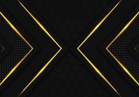 Modern Black Luxury Background with Gold Line Decoration on Dark Hexagon Pattern Metallic Background vector