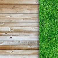 wooden with green grass background photo