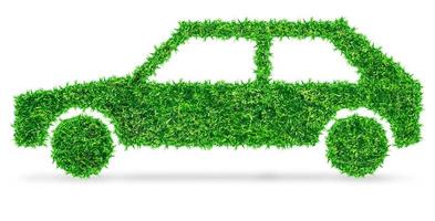 Green Car symbol from grass, isolated on white background photo