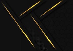 Modern Black Luxury Background with Gold Line Decoration on Dark Hexagon Pattern Metallic Background vector