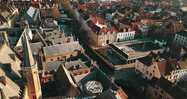 Aerial Footage under the Medieval City Center of Brugge in the Summer Day video