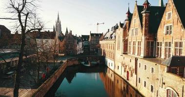 Aerial Footage under the Medieval City Center of Brugge in the Summer Day video