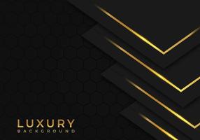 Modern Black Luxury Background with Gold Line Decoration on Dark Hexagon Pattern Metallic Background vector