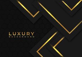 Modern Black Luxury Background with Gold Line Decoration on Dark Hexagon Pattern Metallic Background vector