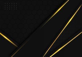 Modern Black Luxury Background with Gold Line Decoration on Dark Hexagon Pattern Metallic Background vector