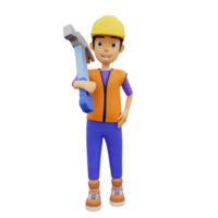 3D Character male construction worker holding a hammer png