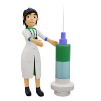 3D Character female doctor with a syringe png