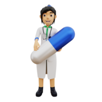 Medico femminile del carattere 3d con la capsula della medicina png