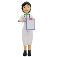 3d karaktär kvinnlig läkare med checkboard png