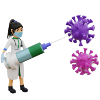 3D-karakter vrouwelijke arts beschermt het lichaam tegen virussen png