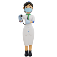 médica de personagem 3d segurando um estetoscópio png