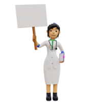 3D Character female doctor is whiteboard png