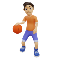 personagem 3D jogando basquete png