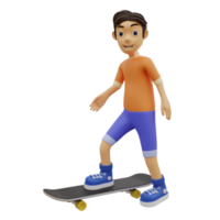 3D-personage dat skateboarden speelt png
