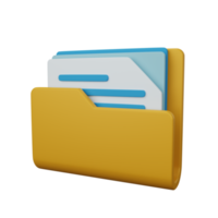 Carpeta de archivos de representación 3d, documento aislado útil para la interfaz de usuario, aplicaciones y diseño web png