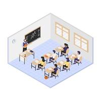 Isometric Students Learn In Classroom vector