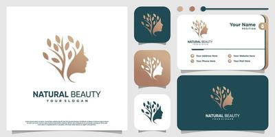 logotipo de mujer con concepto de naturaleza vector premium