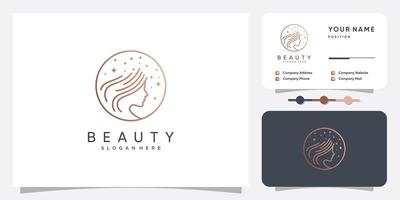 Woman logo with creative line art and star concept Premium Vector