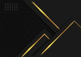 Modern Black Luxury Background with Gold Line Decoration on Dark Hexagon Pattern Metallic Background vector