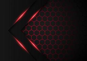 Abstract Dark Grey Metallic Overlap Red Light Hexagon Design Modern Luxury Futuristic Technology Background vector