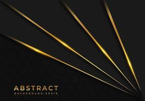 Modern Black Luxury Background with Gold Line Decoration on Dark Hexagon Pattern Metallic Background vector