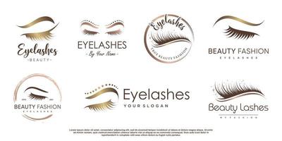 Eyelashes logo collection with creative element Premium Vector