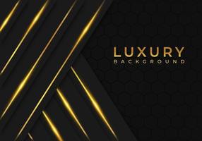 Modern Black Luxury Background with Gold Line Decoration on Dark Hexagon Pattern Metallic Background vector