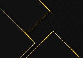 Modern Black Luxury Background with Gold Line Decoration on Dark Hexagon Pattern Metallic Background vector