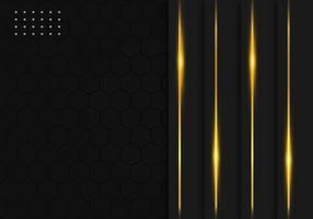 Modern Black Luxury Background with Gold Line Decoration on Dark Hexagon Pattern Metallic Background vector