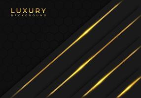 Modern Black Luxury Background with Gold Line Decoration on Dark Hexagon Pattern Metallic Background vector