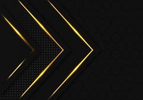 Modern Black Luxury Background with Gold Line Decoration on Dark Hexagon Pattern Metallic Background vector