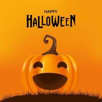 Happy halloween party greeting card with 3d cute pumpkin jack o lantern with smile expression vector