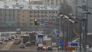 KAZAN, RUSSIA, 2 DECEMBER 2016 - traffic light in center of city, telephoto video