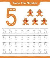 Trace the number. Tracing number with Gingerbread Man. Educational children game, printable worksheet, vector illustration