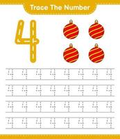 Trace the number. Tracing number with Christmas Ball. Educational children game, printable worksheet, vector illustration