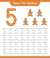 Trace the number. Tracing number with Gingerbread Man. Educational children game, printable worksheet, vector illustration