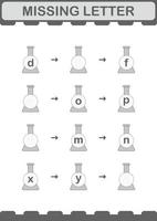 Missing letter with Erlenmeyer Flask. Worksheet for kids vector