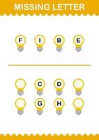 Missing letter with Bulb. Worksheet for kids vector