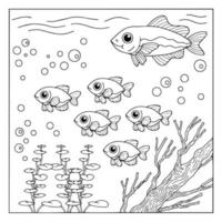 Design Vector Coloring Page for Kid Fish Underwater