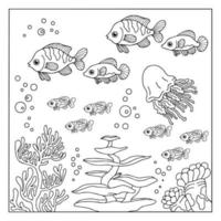 Design Vector Coloring Page for Kid Fish Underwater