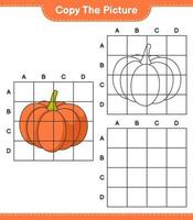 Copy the picture, copy the picture of Pumpkin using grid lines. Educational children game, printable worksheet, vector illustration