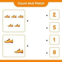 Count and match, count the number of Running Shoes and match with the right numbers. Educational children game, printable worksheet, vector illustration