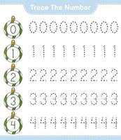 Trace the number. Tracing number with Christmas Ball. Educational children game, printable worksheet, vector illustration