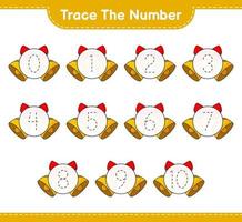 Trace the number. Tracing number with Christmas Bell. Educational children game, printable worksheet, vector illustration