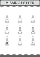 Missing letter with Erlenmeyer Flask. Worksheet for kids vector