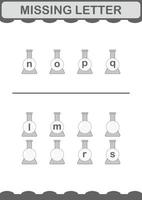 Missing letter with Erlenmeyer Flask. Worksheet for kids vector