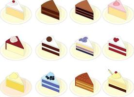 Different tastes piece of cake collection vector illustration