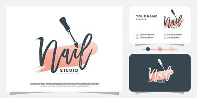 Nail logo concept with creative element style Premium Vector